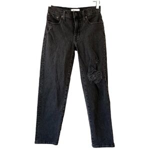 MADEWELL The Mid-Rise Perfect Vintage Straight Distressed Jeans Black Sz 24